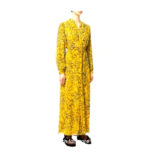DVF Carter Yellow Snakeskin Belted Maxi Dress Medium - Picture 5 of 14